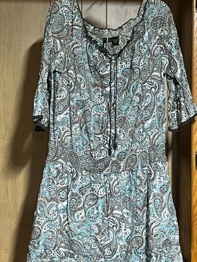 RU Cowgirl Paisley Tunic Dress in Teal, Gray, White Size Large